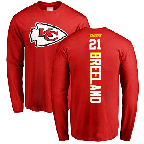 Men Kansas City Chiefs #21 Breeland Bashaud Red Backer Long Sleeve T-Shirt